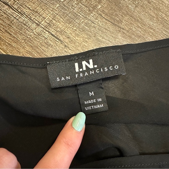 I.N. San Francisco Size Medium Black Blouse Lace Half Balloon Sleeves Womens - Picture 4 of 6